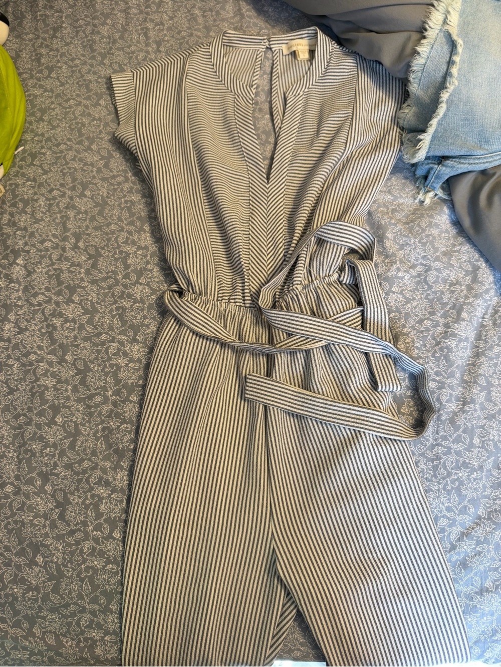 Monteau Striped Midi Jumpsuit - White and Charcoal Navy